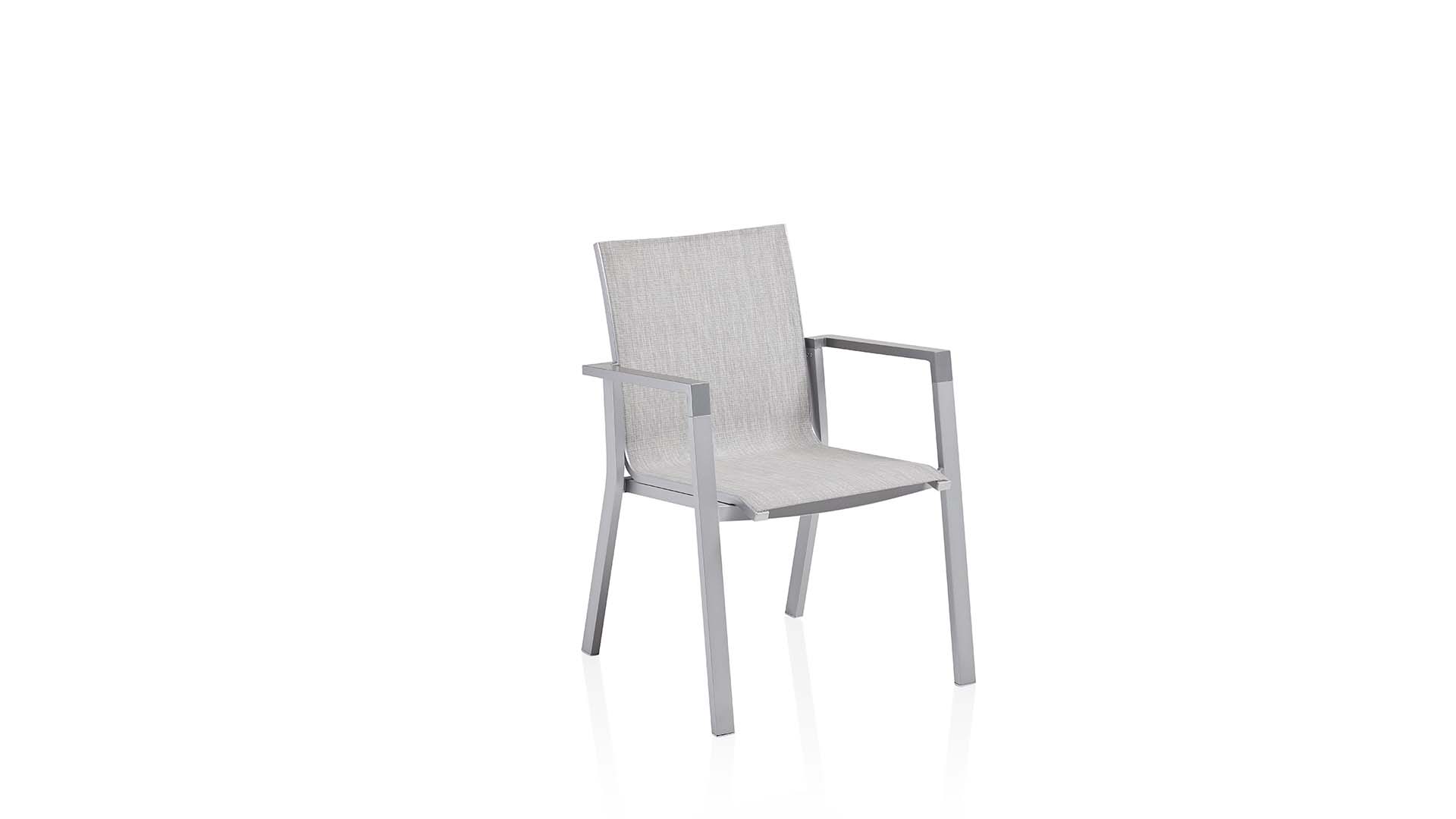 Stacking armchair, aluminium/textilene, silver/lig